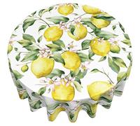 Lemon Round Tablecloth Waterproof Fabric Table Cover Washable 60” Table Cloth for Kitchen Dining Room Party Picnic