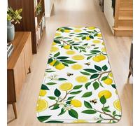 Lemon Runner Rug, Spring Fresh Bee Leaf Spring Yellow Non-Slip Home Floor Rectangle Print Carpet for Kitchen Entryway Bedside Doorway Hallway Decor 2x5 Ft