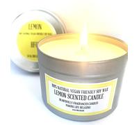 Lemon Scented Soy Wax Candle - Handmade BFC - 52 Hours Burn Time 14 Oz 300 Grams Soy Wax Candle Silver Brush Finish Tin. Shipping on 48 Hour Tracked Service