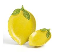 Lemon Shaped Ceramic Plate Set, Creative Fruit Pattern Serving Platter & Sauce Dish Combo, Food Safe Porcelain Tableware for Kitchen Dining Party Decor, Dishwasher Safe Housewarming Gift