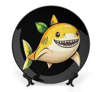 Lemon Shark Bone China Decorative Plate with Display Stand Ceramic Dinner Plates Wall Decor for Home Kitchen 7inch