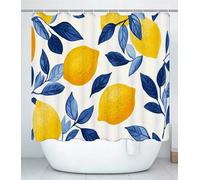 Lemon Shower Curtain for Bathroom, Curtain Includes 12 Pcs Hooks, Waterproof Polyester Fabric, Rustproof Eyelets, Weighted Hem, Machine Washable, Quick Dry, Bathroom Decor H100 x W130cm Blue J#340
