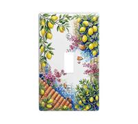 Lemon Single Light Switch Cover Plate, Mediterranean Rustic Flower Brick Summer Yellow Plastic Standard Size Decorative Wall Plates for Living Room Bedroom Home Office Decor (Single)