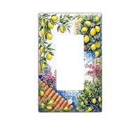 Lemon Single Rocker Light Switch Cover, Mediterranean Rustic Flower Brick Summer Yellow Plastic Standard Size Switch Plate Decorative for Home Living Room Bedroom Bathroom Decor