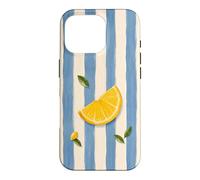 Lemon Slice Citrus Blue Stripes Watercolor Minimalist Summer Case for iPhone 16 Pro