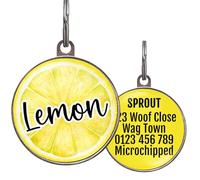 Lemon Slice Dog Tag, Add Name to Front & Info to Back - Yellow Fruit-Themed Pet ID Tag for Dogs & Cats - Waterproof, Lightweight Metal - 2 Sizes