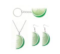 Lemon Slice Earrings Necklace Keychain Set 3D Lime Orange Fruit for Women, M, Acrylic, Cubic Zirconia
