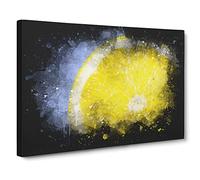 Lemon Slice Paint Splash Modern Art Canvas Wall Art Print Ready to Hang, Framed Picture for Living Room Bedroom Home Office Décor, 20x14 Inch (50x35 cm)