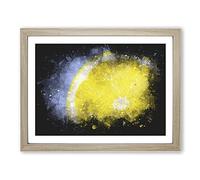 Lemon Slice Paint Splash Modern Art Framed Wall Art Print, Ready to Hang Picture for Living Room Bedroom Home Office Décor, Oak A2 (64 x 46 cm)