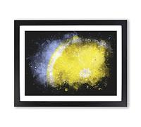 Lemon Slice Paint Splash Modern Art Framed Wall Art Print, Ready to Hang Picture for Living Room Bedroom Home Office Décor, Black A2 (64 x 46 cm)