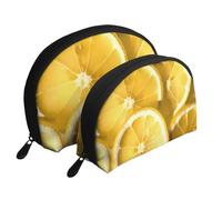 Lemon Slices Printing Shell Makeup Bag Set 2-Piece Cosmetic Bags Portable Travel Makeup Storage Bag for Women Girls