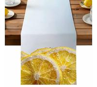 Lemon Slices Table Runner, Water Droplets Summer Yellow Fruit Cotton and Table Linen Runner for Kitchen Dining Home Decor for Party Festival Holiday Decoration Gift 13x60in