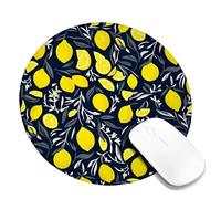 Lemon Small Mouse Pad, Fruit Botanical Leaf Flower Summer Yellow Round Rubber Washable Portable Cloth Mousepad Decor for Home Office Work Gaming Desk Round 8x8 Inch