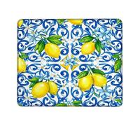 Lemon Small Mouse Pad, Mediterranean Floral Flower Swirl Summer Yellow Square Rubber Non Slip Stitched Edge Cloth Mousepad Decor for Home Office Work Gaming Desk Square 8x10 Inch