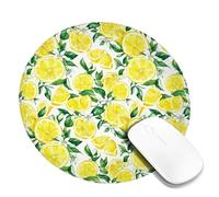 Lemon Small Mouse Pad, Summer Fresh Leaf Flower Summer Yellow Round Rubber Non Slip Portable Travel Mousepad Desk Accessories for Gaming Computer Laptop Round 8x8 Inch