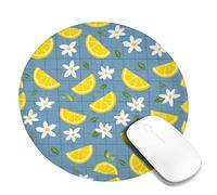 Lemon Small Mouse Pad, Summer Playful Flower Leaf Summer Yellow Round Rubber Washable Aesthetic Mousepads for Desk Desk Accessories for Gaming Computer Laptop Round 8x8 Inch
