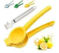 Lemon Squeezer, Large Manual Citrus Press Juicer, Lime Squeezers, Stainless Steel Kitchen Hand Fruit Juicer Gets Every Last Drop Tools, Max Extraction Handheld Bar Tool with lemon zester - Yellow