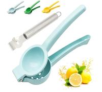 Lemon Squeezer, Large Manual Citrus Press Juicer, Lime Squeezers, Stainless Steel Kitchen Hand Fruit Juicer Gets Every Last Drop Tools, Max Extraction Handheld Bar Tool with lemon zester - Blue