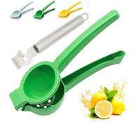 Lemon Squeezer, Large Manual Citrus Press Juicer, Lime Squeezers, Stainless Steel Kitchen Hand Fruit Juicer Gets Every Last Drop Tools, Max Extraction Handheld Bar Tool with lemon zester - Green