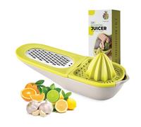 Lemon Squeezer & Pouring Hand Juicer, Zests & Grates, + Lime, Orange Citrus Juice Collector - Grates Garlic, Spices, Cheese, 2 Grating Surfaces - Multi Use 3 in 1