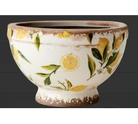 Lemon Stoneware Bowl Planter, Lemon Leaves Urn House Plant Pot Flower Cover Pot, Lemon Pattern Plant Pot, Rustic Mediteranean Shallow Wide Weathered Plant Pot, Succulent Planter