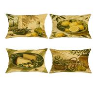 Lemon Throw Pillow Covers Set of 4, Mediterranean Rustic Olive Cheese Summer Green with Hidden Zipper Accents Pillows Cases for Home Bedroom Living Room Sofa Couch Decor 20x12 Inch