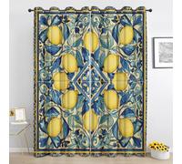 Lemon Tile Blackout Curtains, Vintage Botanical Curtains 84 Inch Drop 2 Panels, Boho Mediterranean Thermal Insulated Curtain with Eyelet for Bedroom Living Room, Dx452