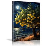 Lemon Tree At Night Poster Coastal Print Art Countryside Town Landscape Canvas Painting Print For Living Room Wall Decor 30x45cm Withframe