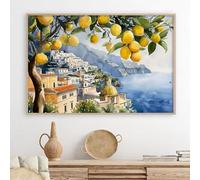 Lemon Tree Canvas Wall Art Beach Landscape Painting Italian Coastal Wall Art Vintage Lemon Art Print Italian Beach Picture Seaside Artwork for Walls Italy Amalfi Coast Wall Art 16x24inch No Frame