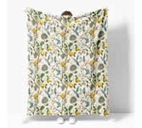 Lemon Tree Floral Bird Print Blanket, Rustic Soft Flannel Lightweight, Blue/Yellow/Green Vintage Throw for Living Room Sofa Decor, Gifts for Women Girls All Seasons, 60x80 inch