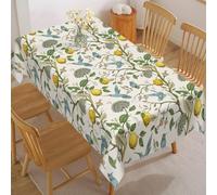 Lemon Tree Floral Bird Print Rectangle Tablecloth,Waterproof Stain Resistant Table Cloth,Blue/Yellow/Green Aesthetic Decorative Table Cover for Dining Table,Buffet Parties,Camping,54x108Inch