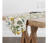 Lemon Tree Floral Bird Table Runner,Blue/Green/Yellow Aesthetic Rectangular Runner,Rustic Farmhouse Table Runner for Holiday Party,Wedding and Indoor Outdoor Dining Table Decor,13"x90"