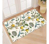 Lemon Tree Hummingbird Area Rug,Yellow/Green Flower Pattern Door Mat,Vintage Farmhouse Floor Carpet,Washable Non-Slip Small Area Rug for Entryway Bathroom Living Room,24x36inch
