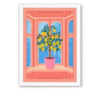 Lemon Tree on Sill Mid-Century Framed Wall Art Print A3 (42×29.7cm) White, Wall Decor for Living Room, Bedroom, Office & Home, Ready to Hang, Art Gift