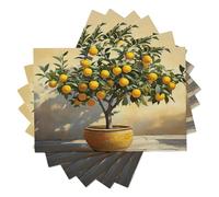Lemon Tree Placemats Set of 6 Washable Table Placemat Vintage Oil Painting Wipeable Heat Resistant Place Mats Dining Table Mats for Restaurants Kitchen Tables Decor 45x30cm, Yellow