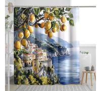 Lemon Tree Shower Curtain, Watercolor Yellow Citrus Fruit Shower Curtain for Bathroom Decor, Spring Summer Modern Coastal Style Waterproof Fabric Shower Curtain Set with Hooks 72x72 Inch