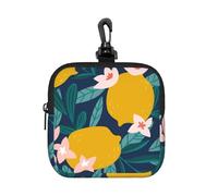 Lemon Tropical Flower Floral, Square Zipper Storage Bag, Neoprene Coin Purse, Small Wallets, Change Pouch, Change Purse