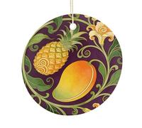 Lemon Tropical Fruits Flowers Leaves Round Ceramic Pendant Hanging Festival Ornament, Personalized Double Sided Ceramic Home Decor, Lightweight Durable Hanging Ornament Gift for Home, Party, Women Men