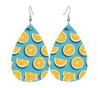 Lemon wedges Women's Teardrop Leather Earrings, Hook 925 Silver Plated, Holiday Accessories