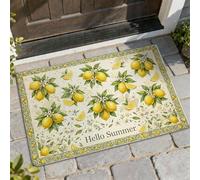 Lemon Welcome Door Mat, Summer Natural Leaf Flower Summer Yellow Washable Low Profile Doormats for Floor Home Decor for Entryway Outdoor Porch Balcony 29x17 Inch