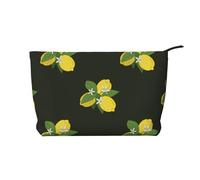 Lemon with Branch and Lilies Bouquet Black, Cosmetic Bag Corduroy Makeup Bag Portable Travel Toiletry Bag
