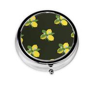 Lemon with Branch and Lilies Bouquet BlackMeta Pill Box 3 Compartment Medicine Case,Portable Organizer