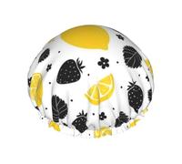 Lemon With On Black And White Shower Cap For Women'S - Reusable Waterproof Shower Hair Cap For Bathing, Skin Care, And Home