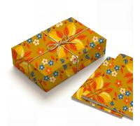 Lemon wrapping paper 2 flat sheets 120gsm thick kraft; retro folk art lemon gift wrap for autumn thanksgiving birthday; vintage mustard yellow groovy floral packaging