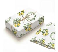 Lemon Wreath Botanical Gift Wrap 120gsm Thick Kraft Two Folded Sheets 50x70cm for Bridal Baby Shower Wedding Summer Birthday Fresh Citrus Floral Aesthetic
