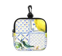 Lemon Yellow and Blue Tiles, Square Zipper Storage Bag, Neoprene Coin Purse, Small Wallets, Change Pouch, Change Purse
