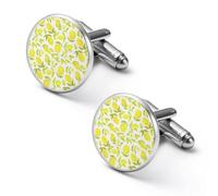 Lemon Yellow Art Round Cufflinks for Men Classic Cuff Links Jewellery for Wedding Business Party