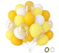 Lemon Yellow Balloons, 60Pcs Sunflower Bee White Balloons with Gold Confetti Ballon, Helium Latex Ballons for Yellow Birthday Decorations Baby Shower Gender Reveal Halloween Carnival Graduation,12Inch