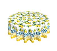 Lemon Yellow Fruit Flower Spring Summer Round Tablecloth Waterproof Wipeable Tablecloth Cover Home Restaurant Kitchen Picnic Party Decoration 60 Inch