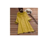 (Lemon yellow, L) Women's Drawstring Cotton and Linen Solid Color Hat Loose Hooded Long Sleeve Cardigan Shirt